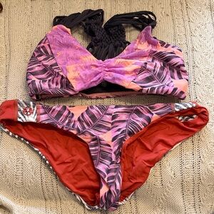 Maaji Purple and Red Leaf Print Bikini